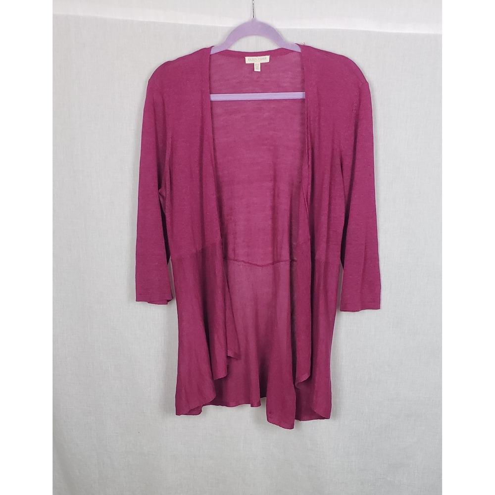 Eileen Fisher Petite PM Pink Linen Silk Open Front Draped Cardigan Sweater